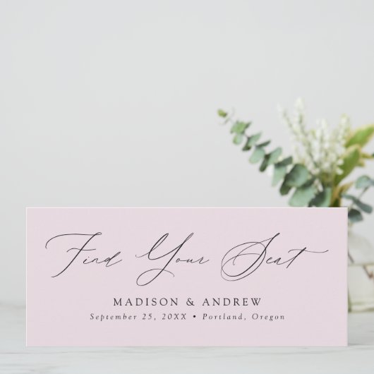 Modern Script Bruiloft Vind uw Seat Header Kaart (Staand voorkant)