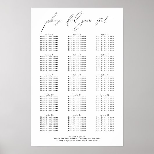 Modern Script Bruiloft Welkom Aangepaste Tafel Zit Poster (Voorkant)