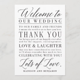 Modern script bruiloft welkom dank u brief bedankkaart