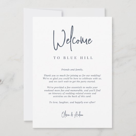 Modern script bruiloft Welkomstbrief & reisroute (Voorkant)