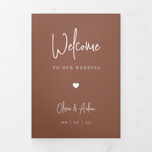 Modern script bruiloft Welkomstbrief & reisroute Drieluik Programma (Cover)