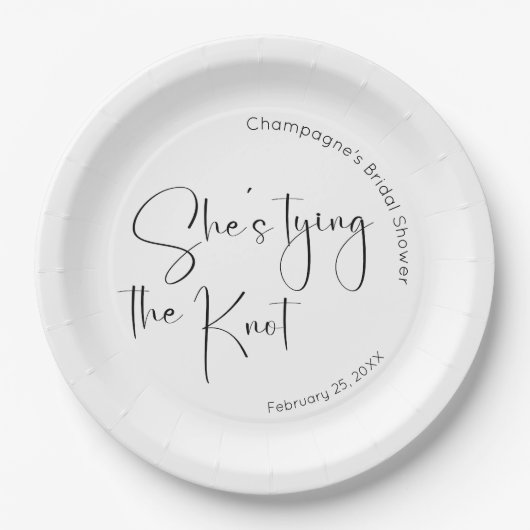 Modern Script Bruiloft: Ze Knoopt de Kousen Papieren Bordje (Voorkant)