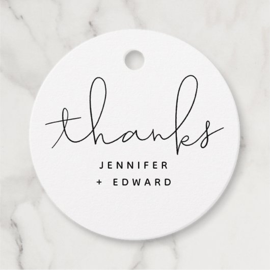 Modern Script Bruiloft Zwart-wit Bedankjes Labels (Voorkant)