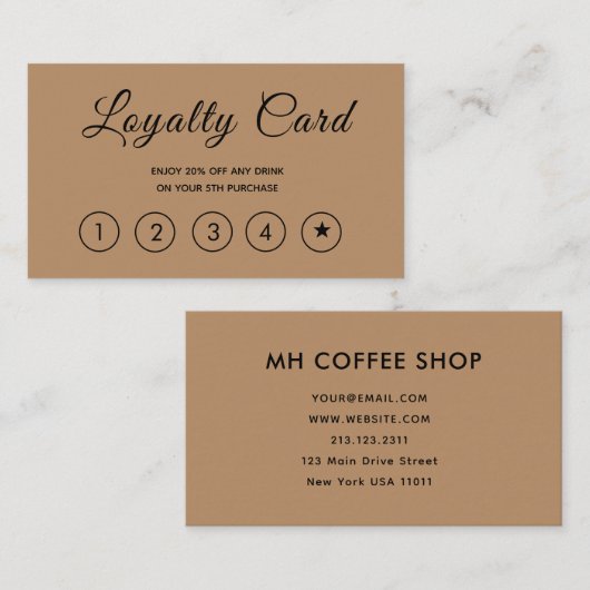 Modern Script Bruin Eenvoudig Klantenkaartje (Voorkant / Achterkant)