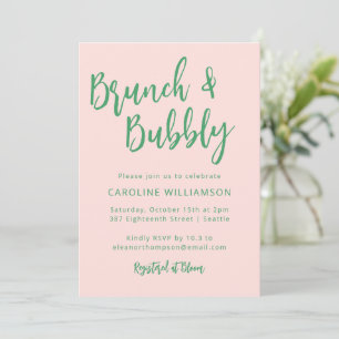 Modern Script Brunch Bruisende Shower Roze Groen Kaart