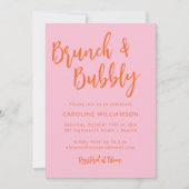 Modern Script Brunch Bubely Shower Pink Oranje Kaart (Voorkant)