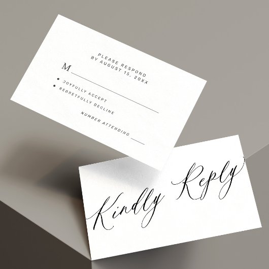 Modern script budget bruiloft vriendelijk antwoord notitiekaartje