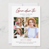 Modern Script Burgundy 3 Photo Collage Afstuderen Aankondiging (Voorkant)