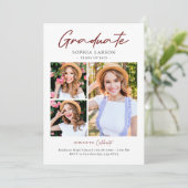 Modern Script Burgundy 3 Photo Collage Afstuderen Aankondiging (Staand voorkant)