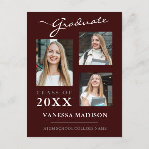 Modern Script Burgundy Afstuderen aankondiging Briefkaart