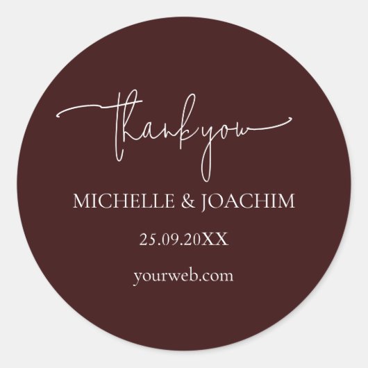 Modern Script Burgundy Mauve Ronde Sticker (Voorkant)