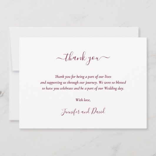 Modern Script Burgundy Wedding Bedankkaart (Voorkant)