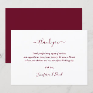 Modern Script Burgundy Wedding Bedankkaart