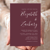 Modern Script Burgundy Wedding Kaart