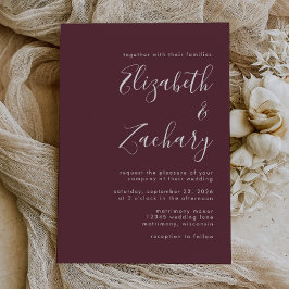 Modern Script Burgundy Wedding Kaart