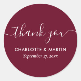 Modern Script Burgundy Wedding Shower Bedankt Ronde Sticker