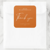 Modern Script Burnt Sinaasappel Wedding Favor Cand Vierkante Sticker (Tas)