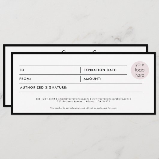 Modern Script Business Gift Certificaat Voucher (Voorkant / Achterkant)