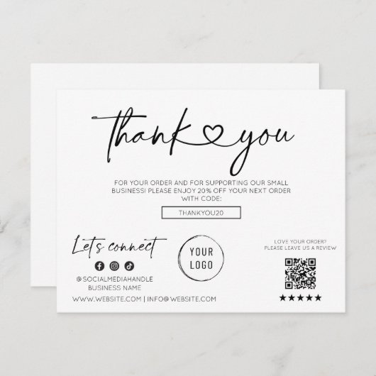 Modern Script Business Heart Font Dank u Kaart (Voorkant / Achterkant)