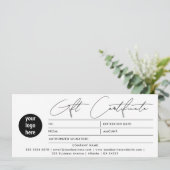Modern Script Business Logo Cadeaubon Wit (Staand voorkant)