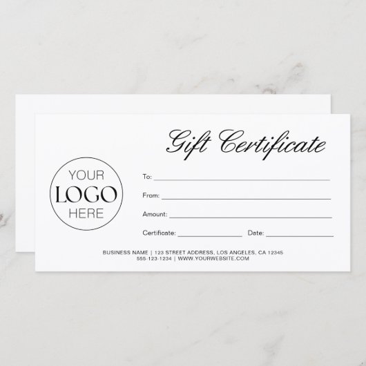 Modern Script Business Logo Cadeaucertificaat (Voorkant / Achterkant)