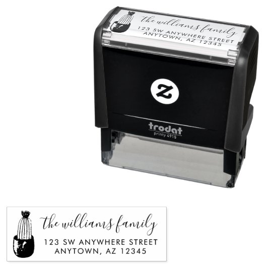 Modern Script Cactus Planter Retouradres Zelfinktende Stempel (In situ)