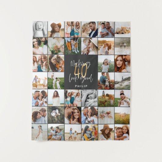 Modern script cadeau met meerdere foto's voor 40st wandkleed (Voorkant)
