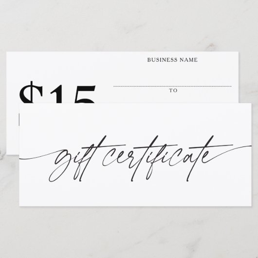 Modern Script Cadeaubon Voer uw bedrag in  (Voorkant / Achterkant)