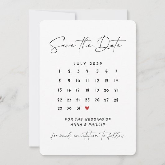 Modern Script Calendar Wedding Save the Date Kaart (Voorkant)