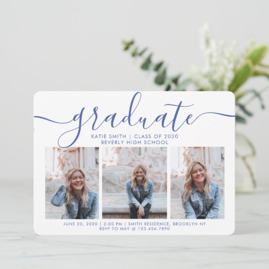 Modern Script Caliigraphy 3 Foto Afstuderen Kaart (Staand voorkant)