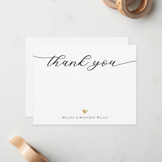 Modern Script Calligrafie Gouden bruiloft Dank u Notitiekaartje (Voorkant / Achterkant in situ)