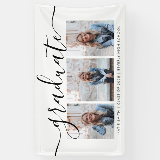 Modern Script Calligraphy Afstuderen Three Photo Spandoek (Verticaal)