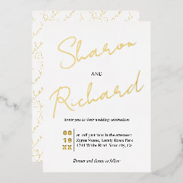 Modern script calligraphy bruiloft gold folie uitnodiging