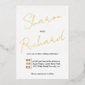 Modern script calligraphy bruiloft gold folie uitnodiging (Voorkant)