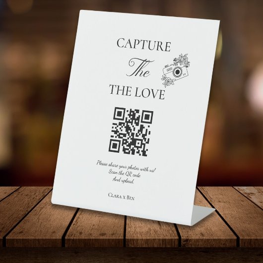 Modern Script Capture The Love QR-code Reclamebord Met Voetstuk