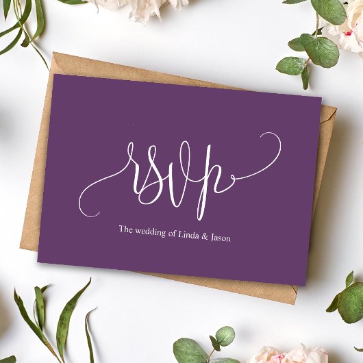 Modern Script Cassis Wedding Meal Choice RSVP-kaar Kaart