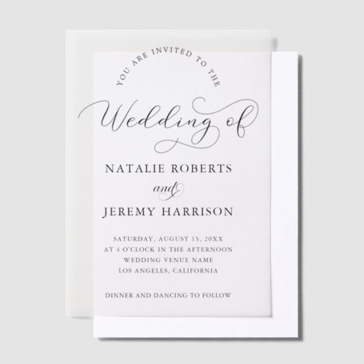 Modern Script Casual Wedding Vellum Uitnodigingen (Offset)