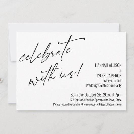 Modern Script Celebrate met US Wedding Reception Kaart (Voorkant)