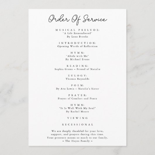 Modern Script Celebration of Life Photo Funeral Programmakaart (Achterkant)