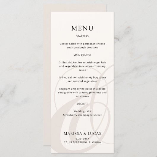 Modern Script Champagne Ampersand Trouwmenu Menu (Voorkant / Achterkant)