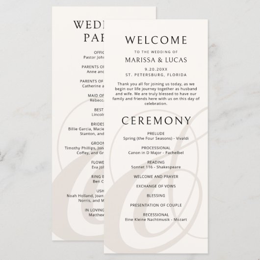 Modern Script Champagne Ampersand Wedding Program (Voorkant / Achterkant)