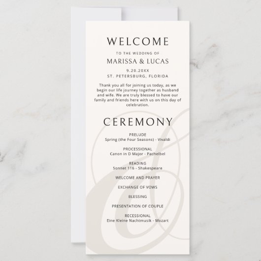 Modern Script Champagne Ampersand Wedding Program (Voorkant)