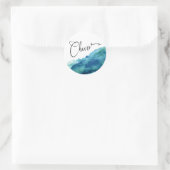 Modern Script Cheers, Blue Green Aqua Waterverf Ronde Sticker (Tas)