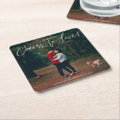 Modern Script Cheers to Love Photo Wedding Kartonnen Onderzetters (Schuin)