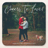 Modern Script Cheers to Love Photo Wedding Kartonnen Onderzetters (Voorkant)