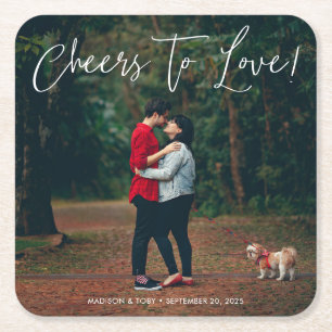 Modern Script Cheers to Love Photo Wedding Kartonnen Onderzetters