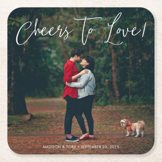 Modern Script Cheers to Love Photo Wedding Kartonnen Onderzetters (Voorkant)