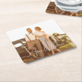 Modern Script Cheers to Love Photo Wedding Kartonnen Onderzetters (Schuin)