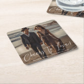 Modern Script Cheers to Love Photo Wedding Kartonnen Onderzetters (Schuin)