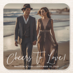 Modern Script Cheers to Love Photo Wedding Kartonnen Onderzetters